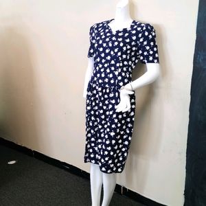 Vintage Navy & White Floral Print Sundress